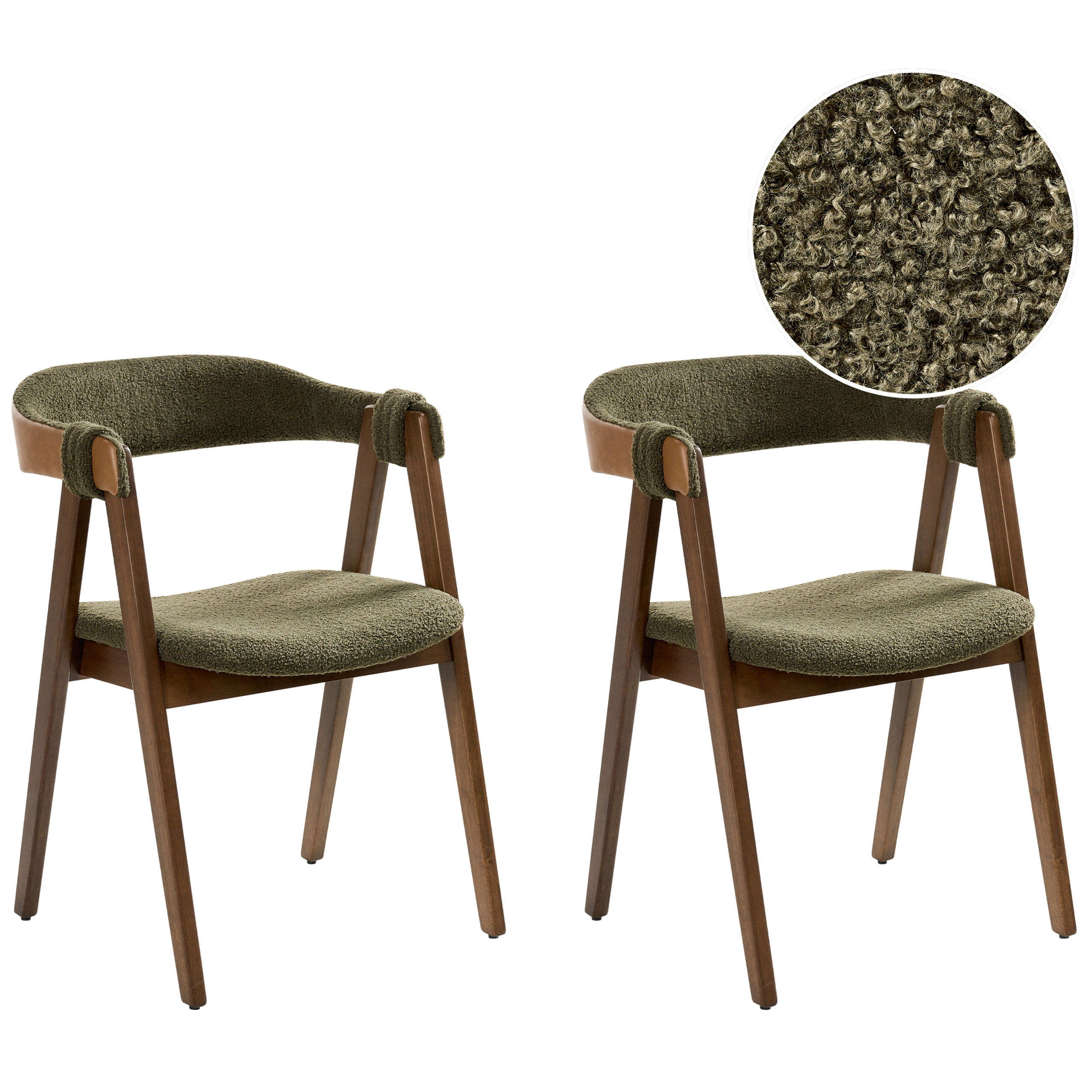 Set med 2 matstolar DAY Bouclé Mörkbrun/ Grön