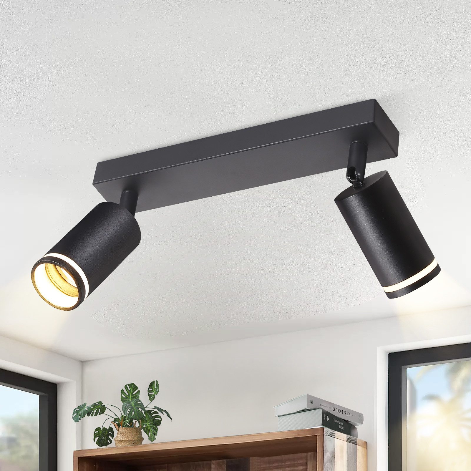 NETTLIFE LED - taklampa med 2 lågor - svart taklampa GU10 vridbar spotlight i trä utan lampa