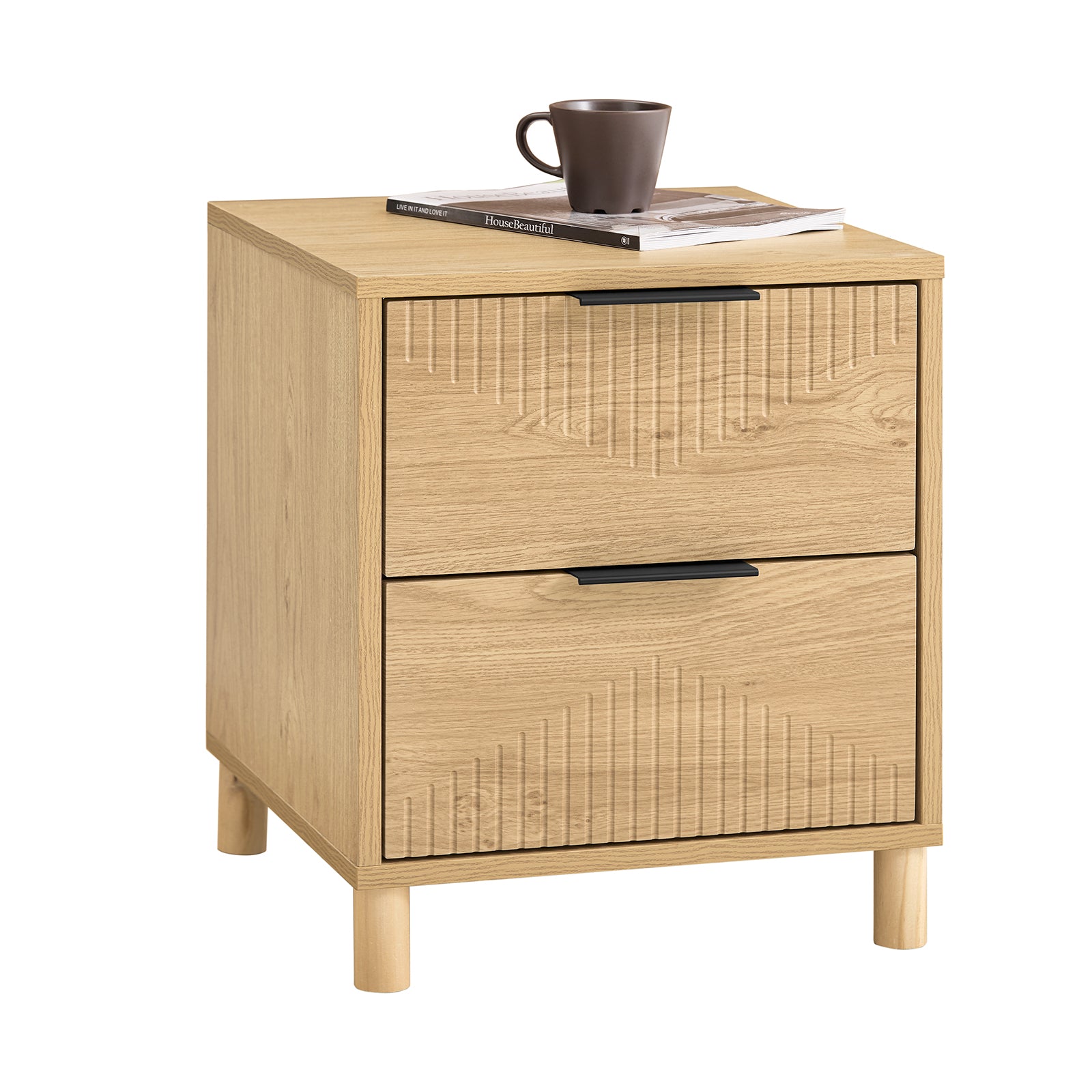 SoBuy Nattskåp – Nattskåp med 2 lådor, sidobord för sovrummet, modernt förvaringsskåp sängbord efterrätter, natur B 40 x D 42 x H 47 cm FBT166-N