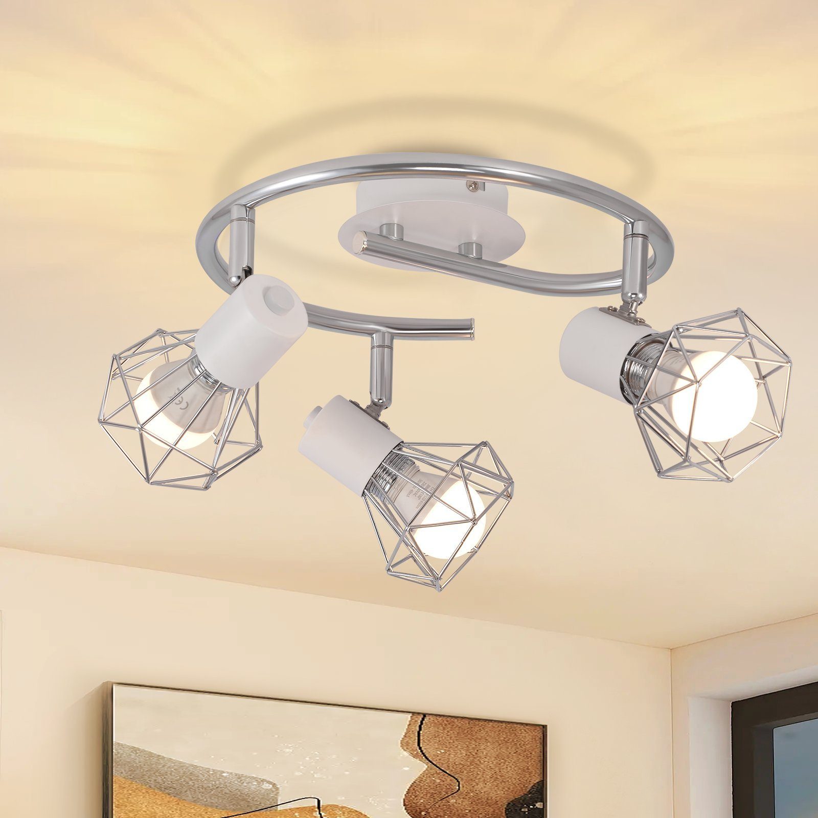 NETTLIFE 3 E14 takspotlights runda industriella retro vridbara vitmetall för vardagsrum, arbetsrum, hall, kök, lampor max. 25 W