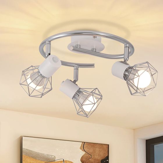 NETTLIFE 3 E14 takspotlights runda industriella retro vridbara vitmetall för vardagsrum, arbetsrum, hall, kök, lampor max. 25 W