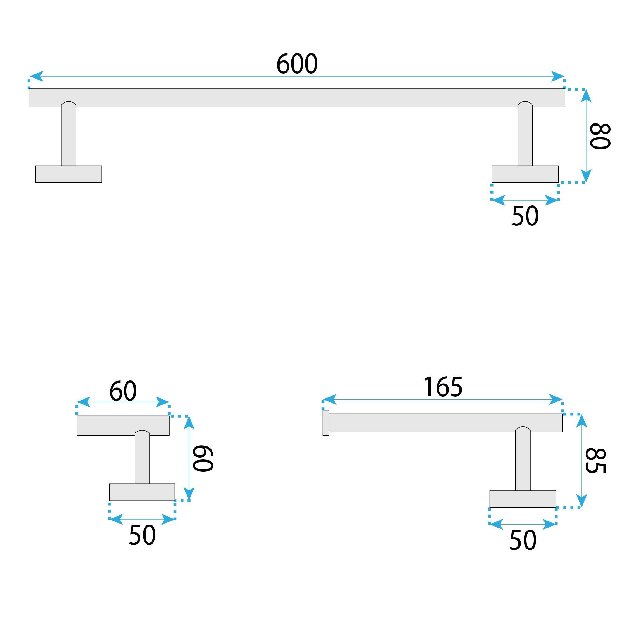REA Set Med Badrumskrokar ARI 4 pieces Titan, 60x6x5cm