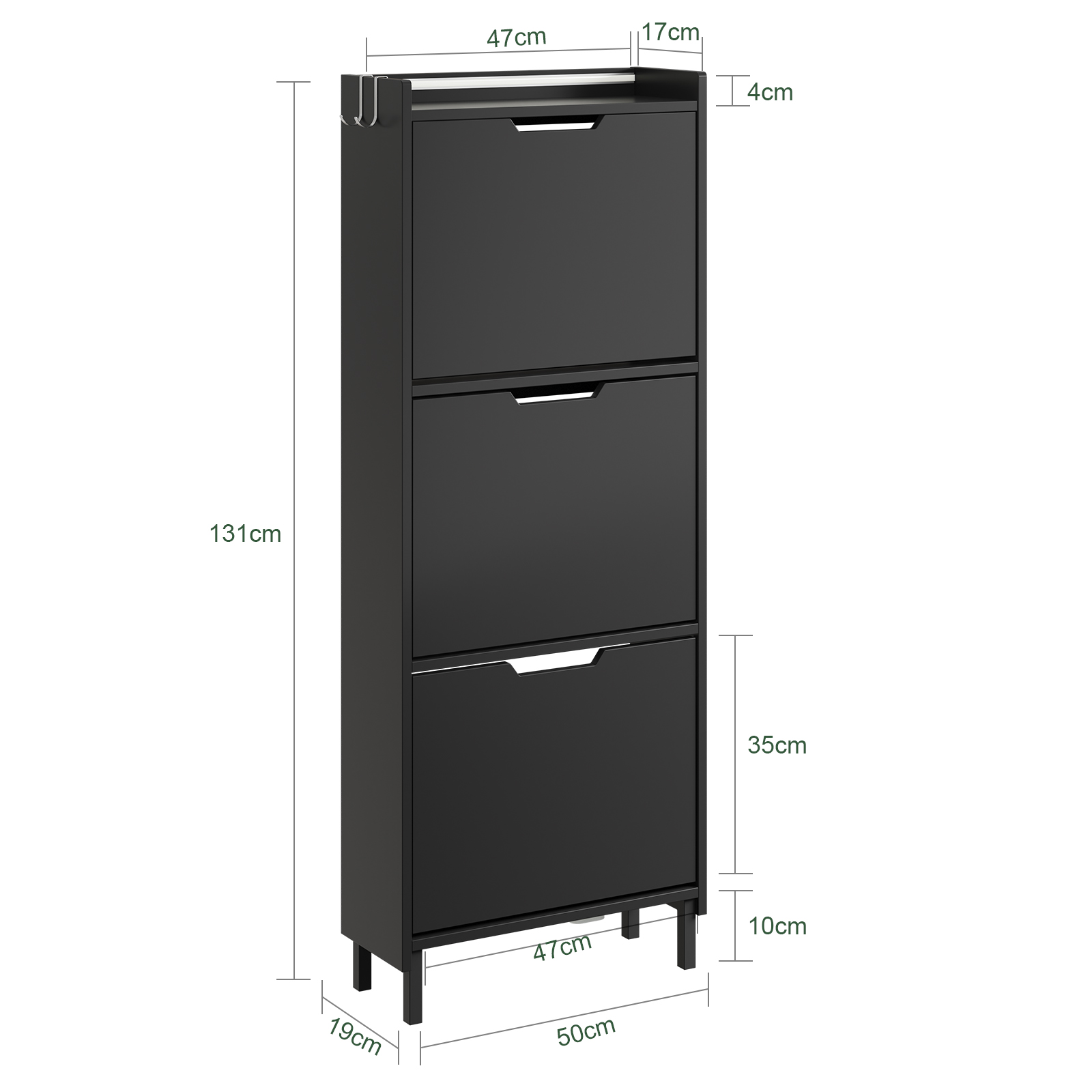 Entréskåp med tre luckor svart 50.0x19.0x131.0 cm FSR151-H-E-SCH
