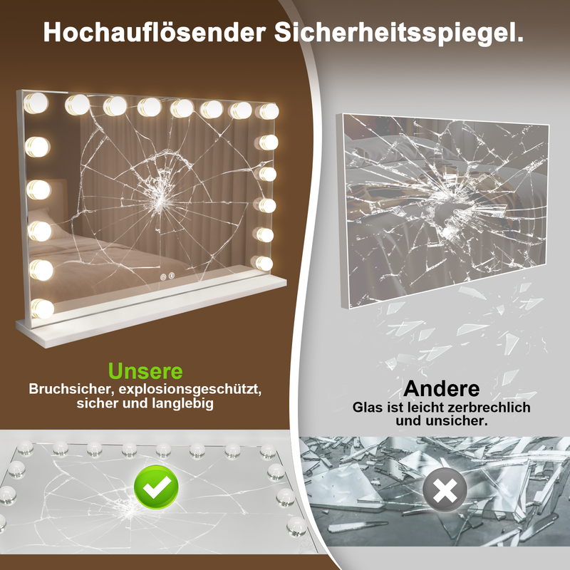 NETTLIFE Hollywood-sminkspel med LED och Bluetooth, 18 LED-lampor, stor sminkbordsspegel, ljus och musik, 3 lägen, touch och dimbar