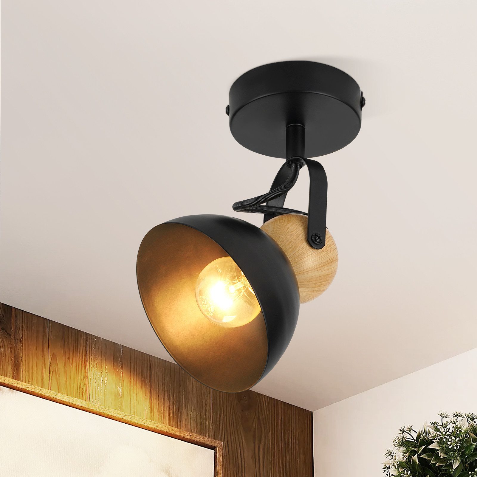 NETTLIFE Vintage svart takspotlight E27 350° justerbar retrostil entré vardagsrum sovrum