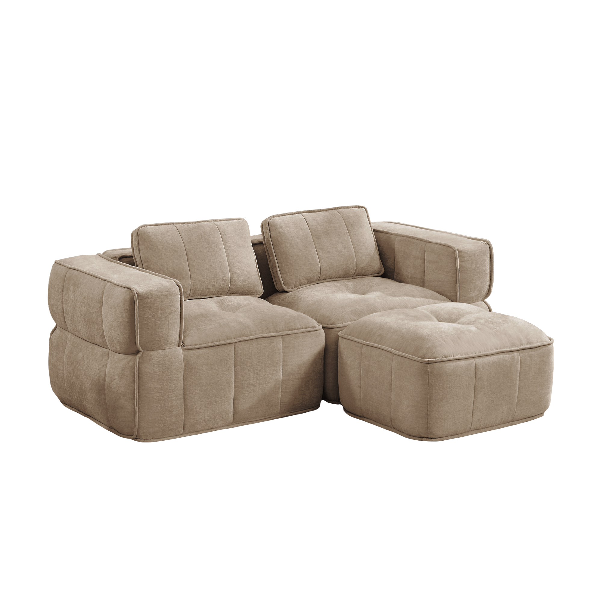 2-sitssoffa med fotpall, minimalistisk, polyester-sandfärgad