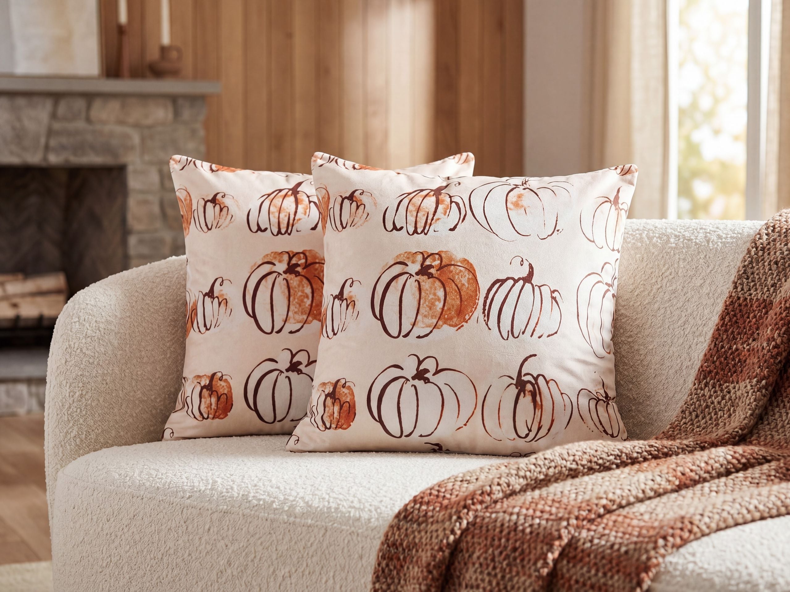 Set med 2 prydnadskuddar CUCURBITA 45 x 45 cm Sammet Beige Växtmotiv
