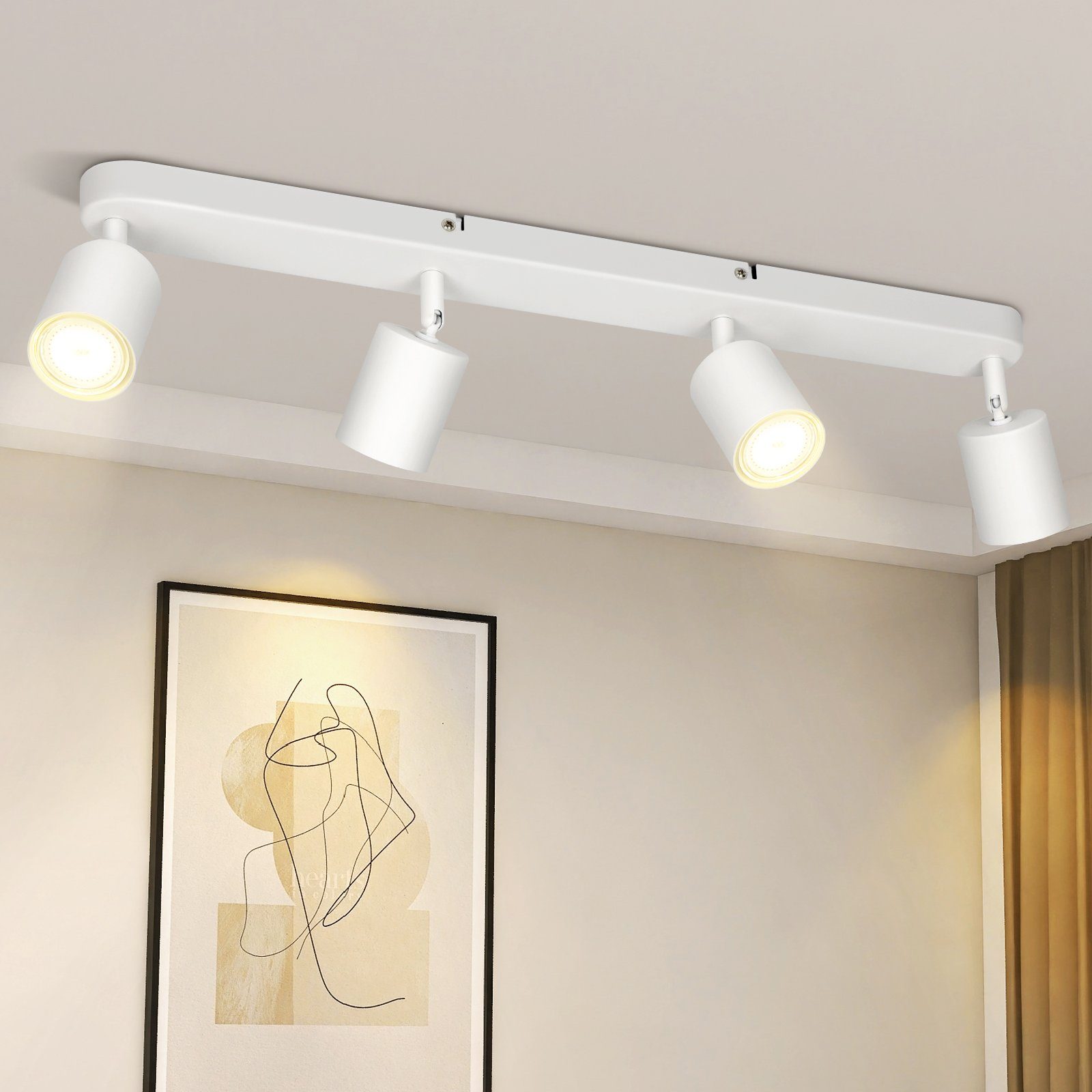 NETTLIFE 4 moderna, justerbara GU10-takspotlights i vitt för vardagsrum, hall, sovrum, matsal, kök