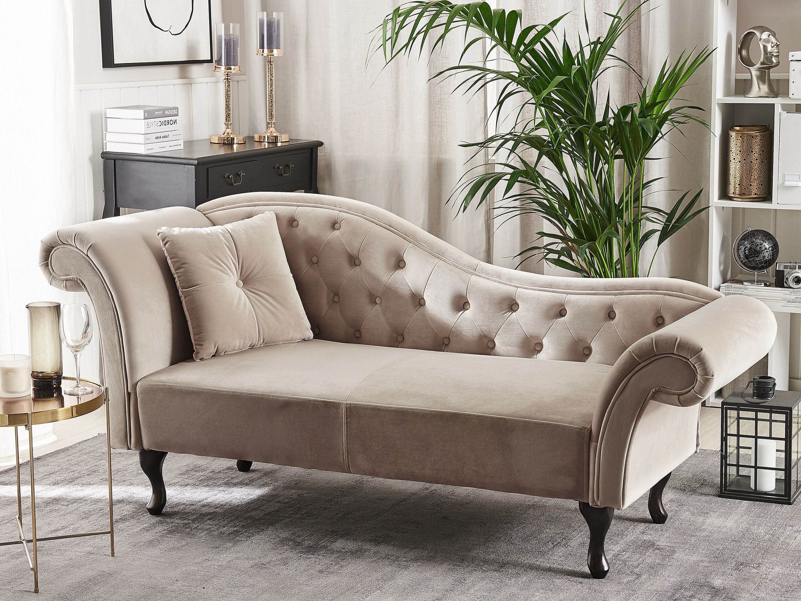 Vänstervänd schäslong LATTES Sammet Beige