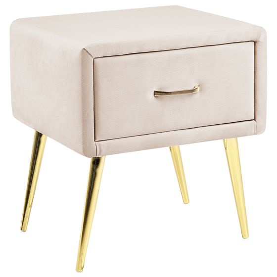Sängbord med förvaringslåda FLAYAT Sammet Ljusbeige