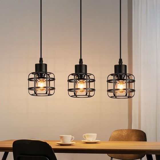 NETTLIFE pendellampa svart vintage-stil pendellampa, industriell stil, 3 ljuskällor, rund, E14