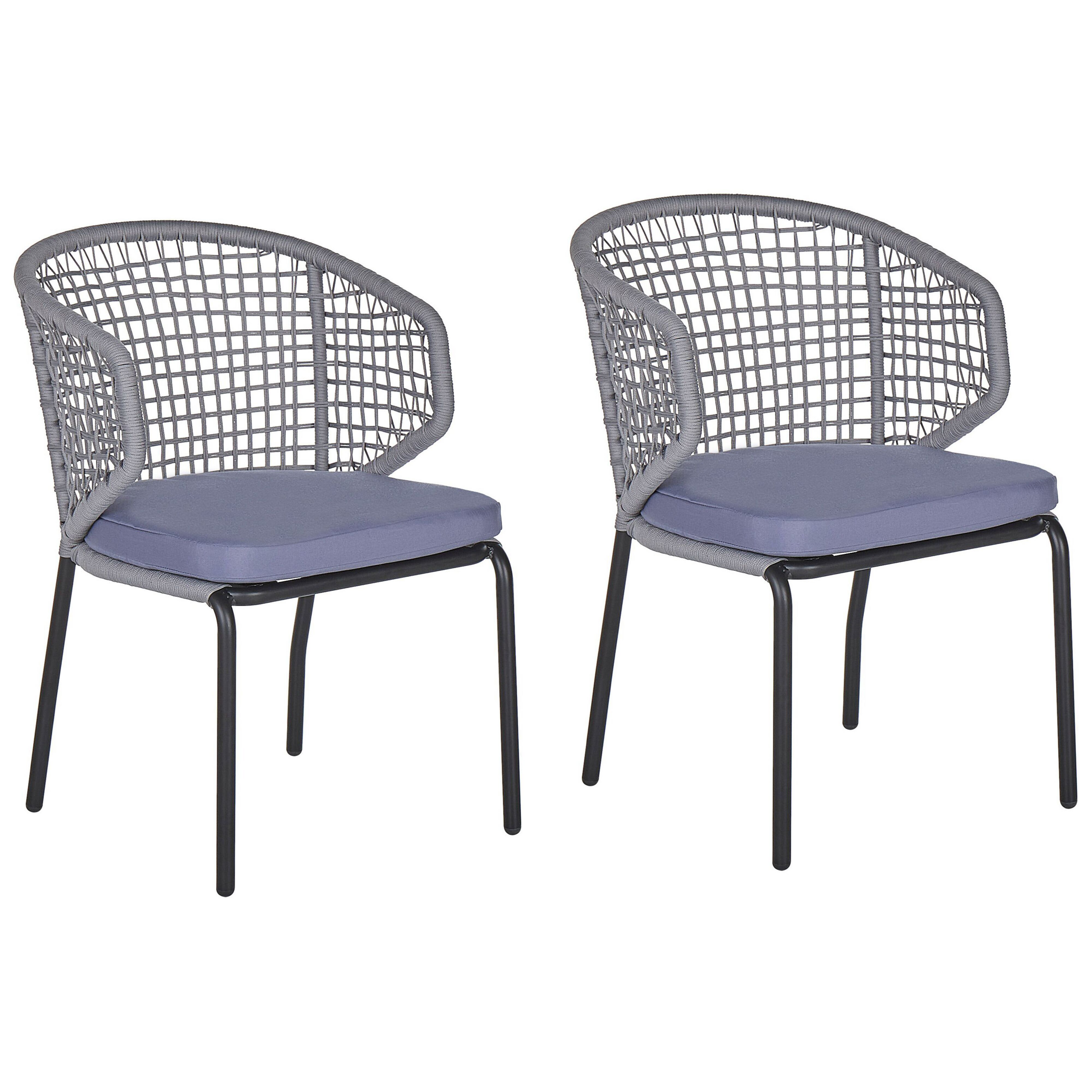 Set med 2 stolar med dynor PALMI Metall Grå