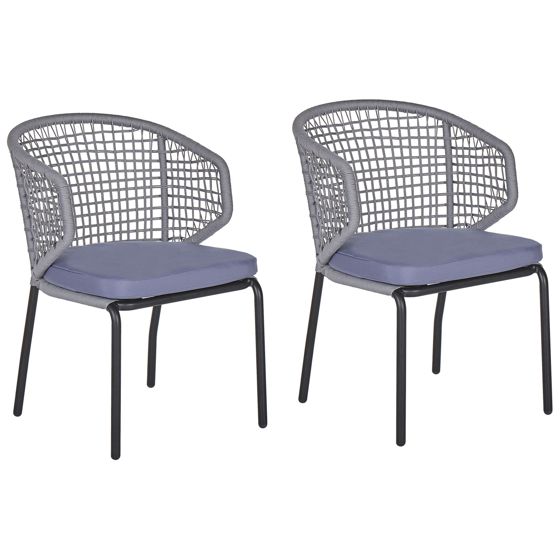 Set med 2 stolar med dynor PALMI Metall Grå