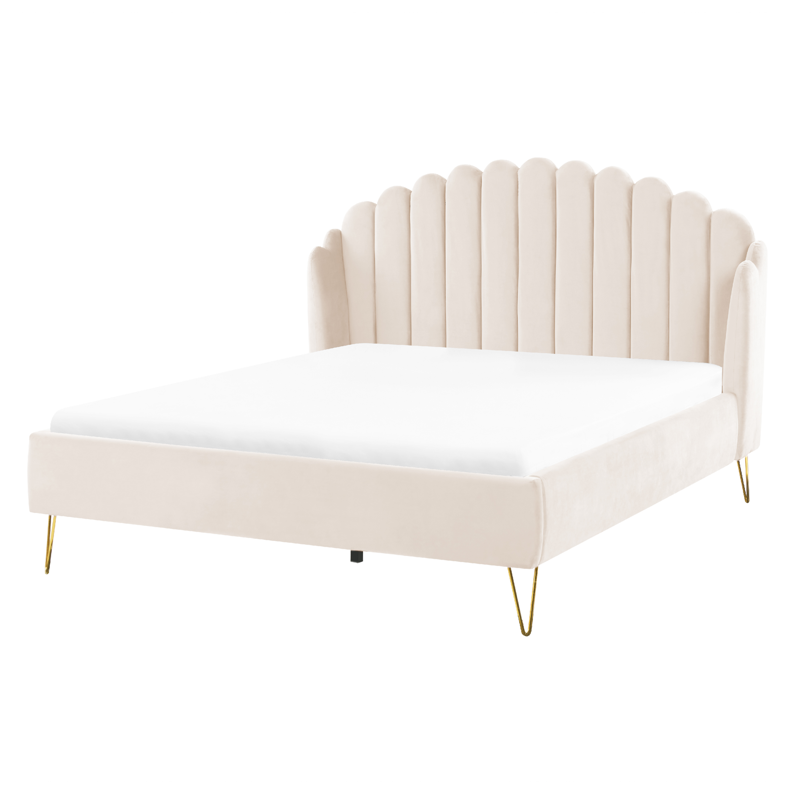 Säng med lamellram Sammet AMBILLOU 160 x 200 cm Ljusbeige