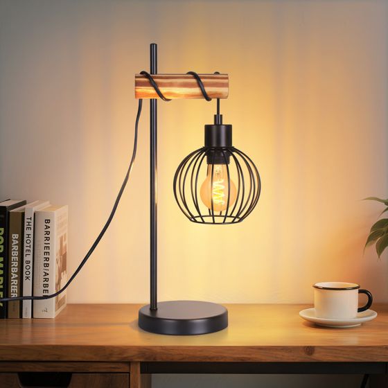 NETTLIFE Vintage bordslampa vardagsrum sänglampa E27: Retro bordslampa med 1 ljuskälla och industridesign i svart metall - utan glödlampa