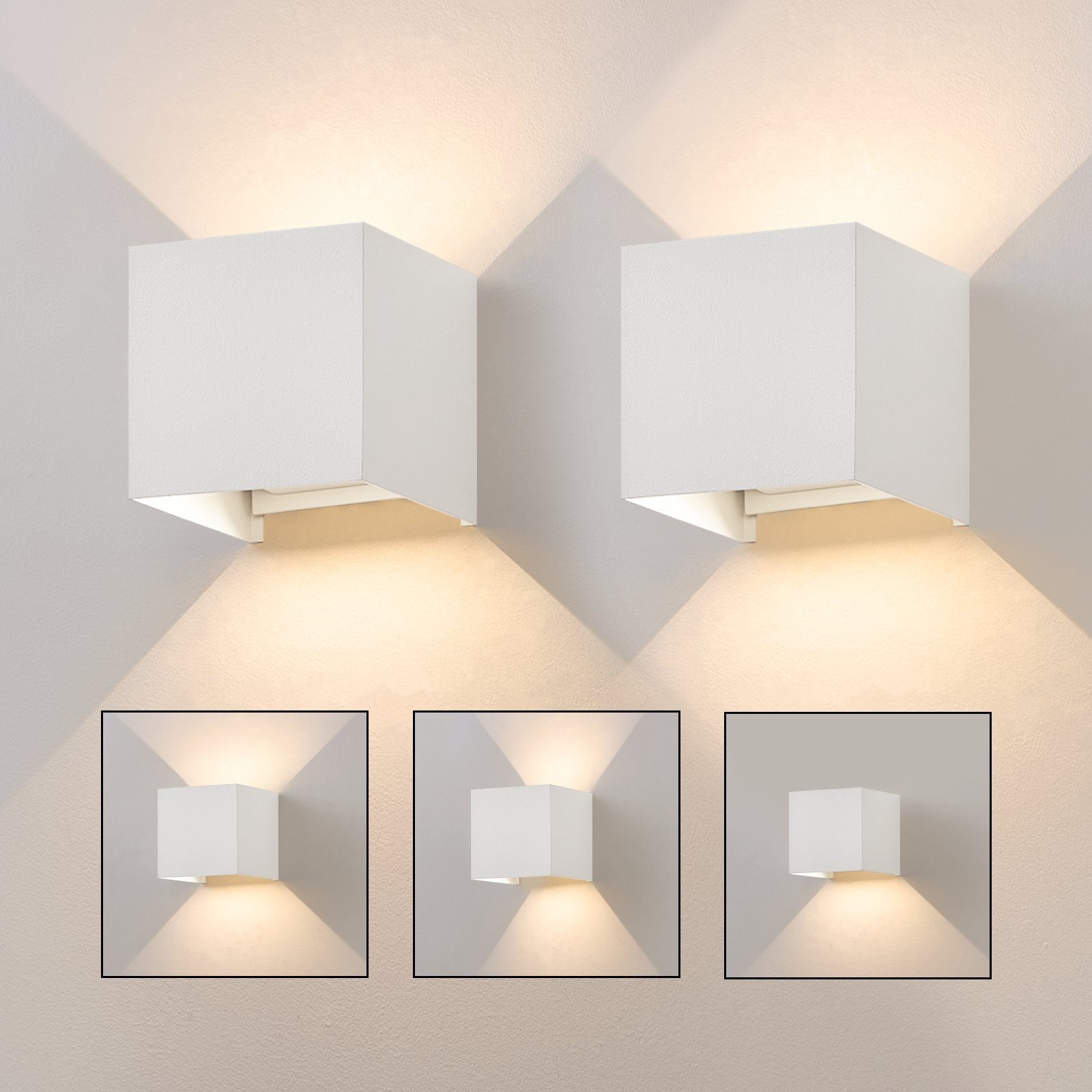 NETTLIFE 5W LED-vägglampa, 2 st - Vägglampa för utomhus-/inomhusbruk, vit, justerbar dubbelstrålande, vattentät IP65 230V 3000K