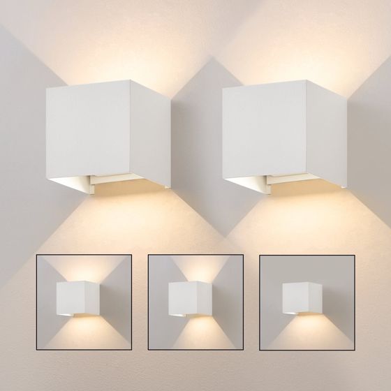 NETTLIFE 5W LED-vägglampa, 2 st - Vägglampa för utomhus-/inomhusbruk, vit, justerbar dubbelstrålande, vattentät IP65 230V 3000K