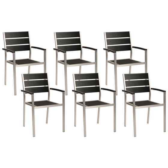 Set med 6 trädgårdsstolar VERNIO Svart/ Silver