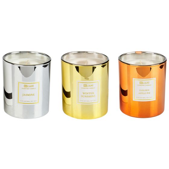 Doftljus 3-pack METALLIC GLAMOUR 9 cm Flerfärgad