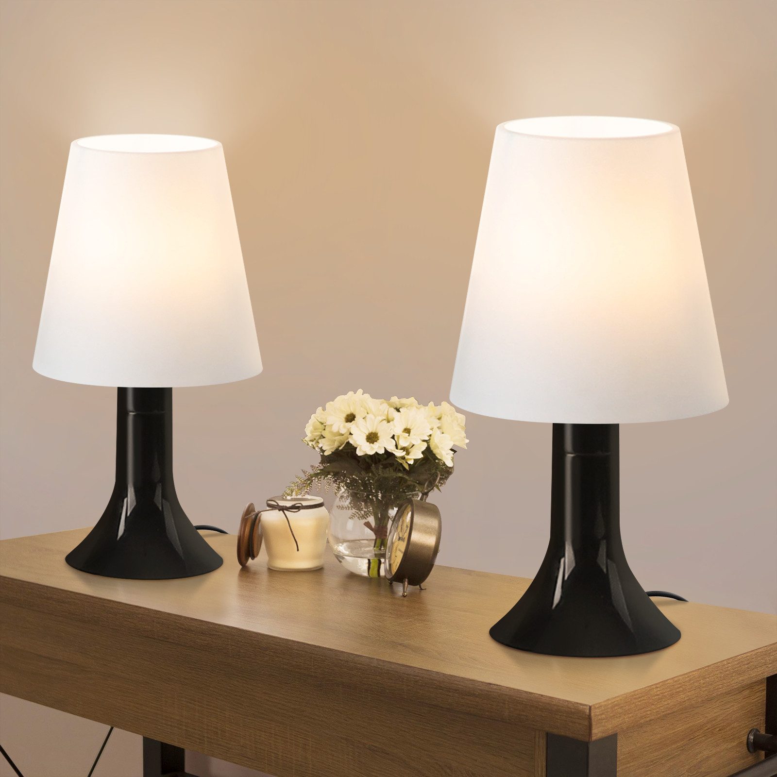 NETTLIFE vardagsrumsbordslampa nattlampa med sladd, set med 2 små glödlampor, E14 moderna bordslampor