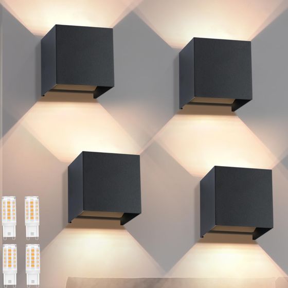 NETTLIFE 4 LED-vägglampor för utomhus-/inomhusbruk, svart upp-ned, IP65, för hemmet, trapphus