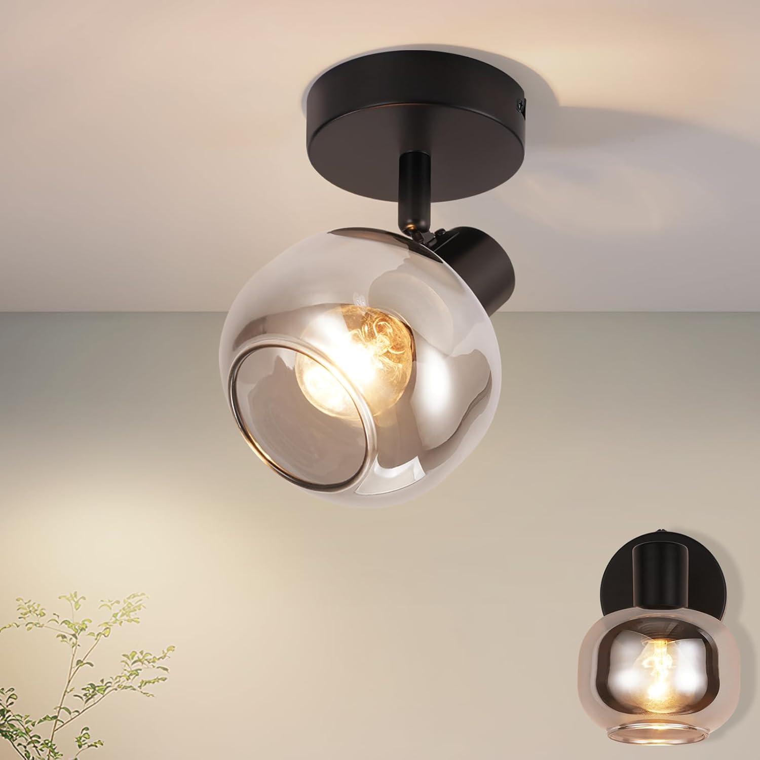 NETTLIFE Taklampa för vardagsrum svart taklampa 1 E14 grå taklampa retro glas vintage - taklampa
