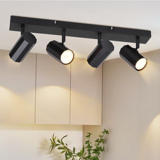 NETTLIFE 4 svarta GU10-takspotlights, 350° roterbara, vintage - metall, MAX. 25 W, för kök, matplats