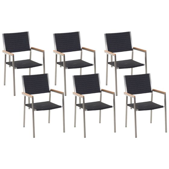 Set med 6 trädgårdsstolar GROSSETO Konstrotting Svart
