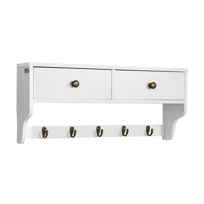 SoBuy, Hängare med 2 lådor och 5 krokar, Hatthylla, vit, Längd : 60 cm, FRG178-W