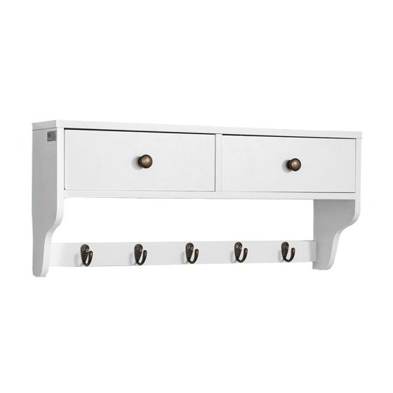 SoBuy, Hängare med 2 lådor och 5 krokar, Hatthylla, vit, Längd : 60 cm, FRG178-W