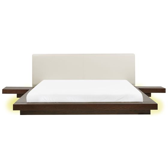 Säng med LED-belysning Konstläder ZEN 180 x 200 cm Mörk askfanér