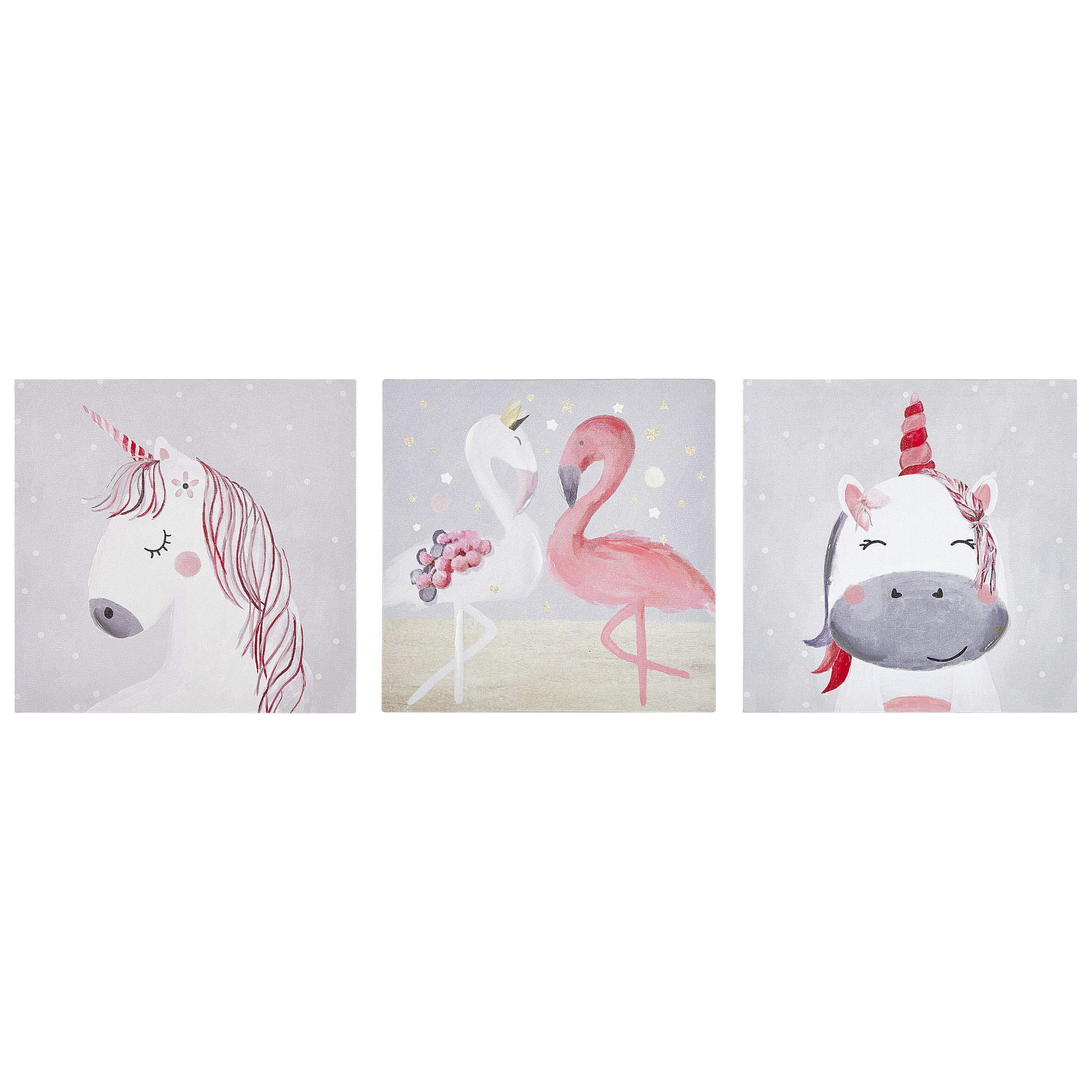 Set med 3 canvastavlor TIMIA 30 x 30 cm Djurmotiv Grå