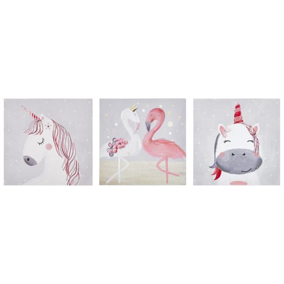 Set med 3 canvastavlor TIMIA 30 x 30 cm Djurmotiv Grå