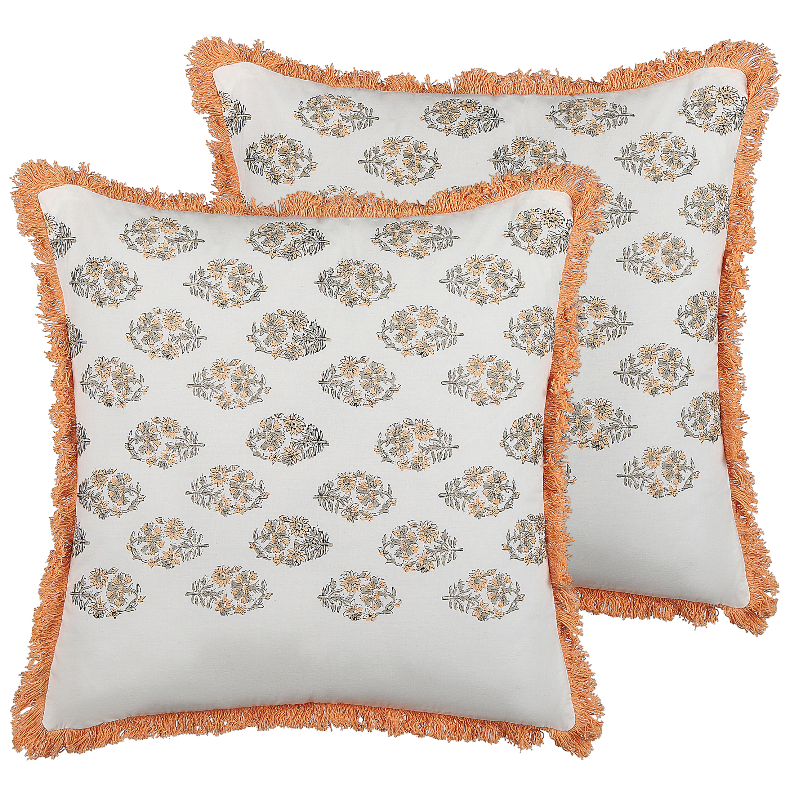 Set med 2 prydnadskuddar SATIVUS 45 x 45 cm Bomull Orange Blommigt tryck