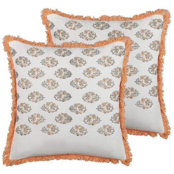Set med 2 prydnadskuddar SATIVUS 45 x 45 cm Bomull Orange Blommigt tryck