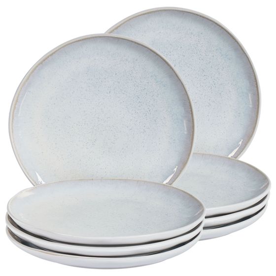 Set med 8 assietter SESAME Stengods Ljusgrå 21 cm