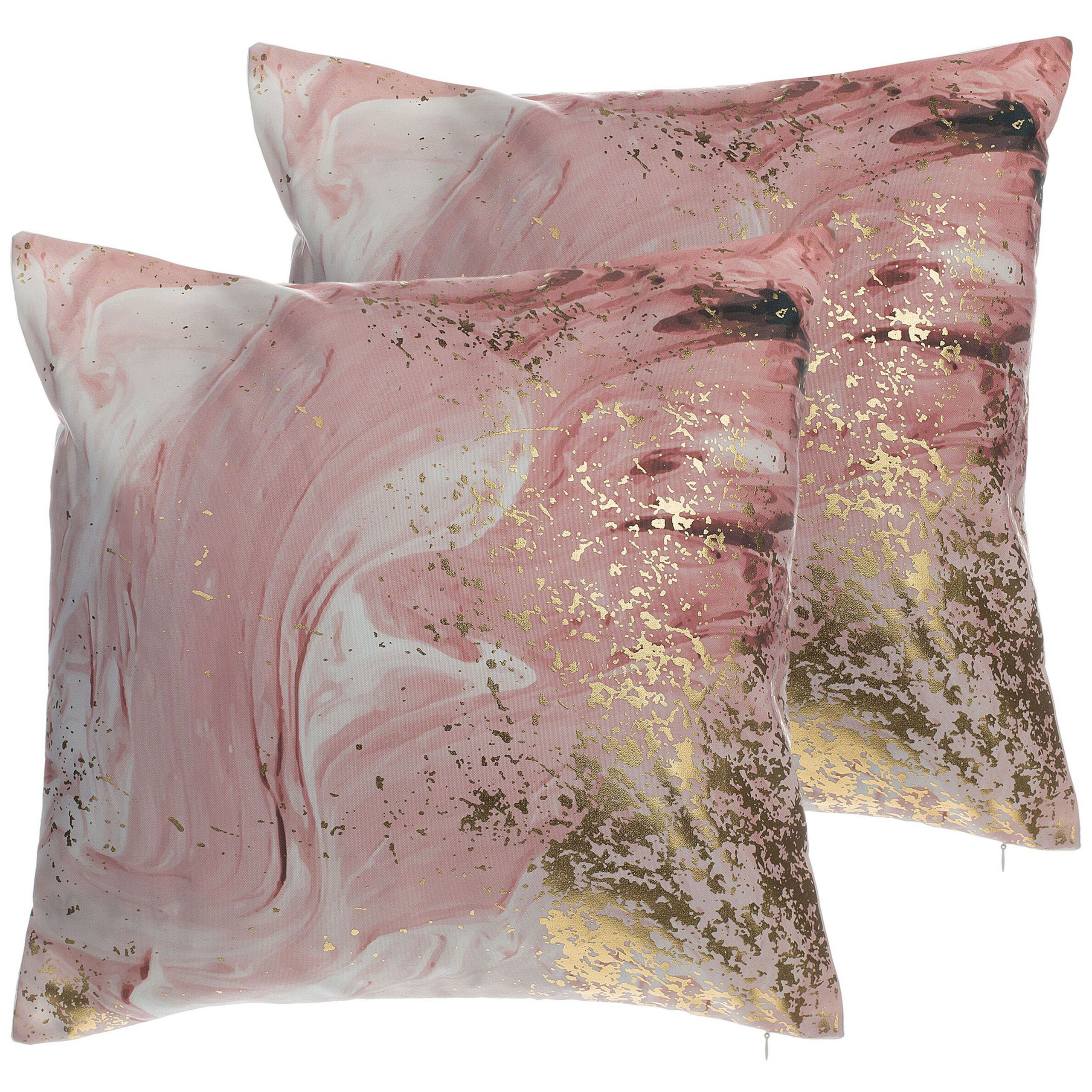 Set med 2 prydnadskuddar LANTANA 45 x 45 cm Rosa Marmoreffekt