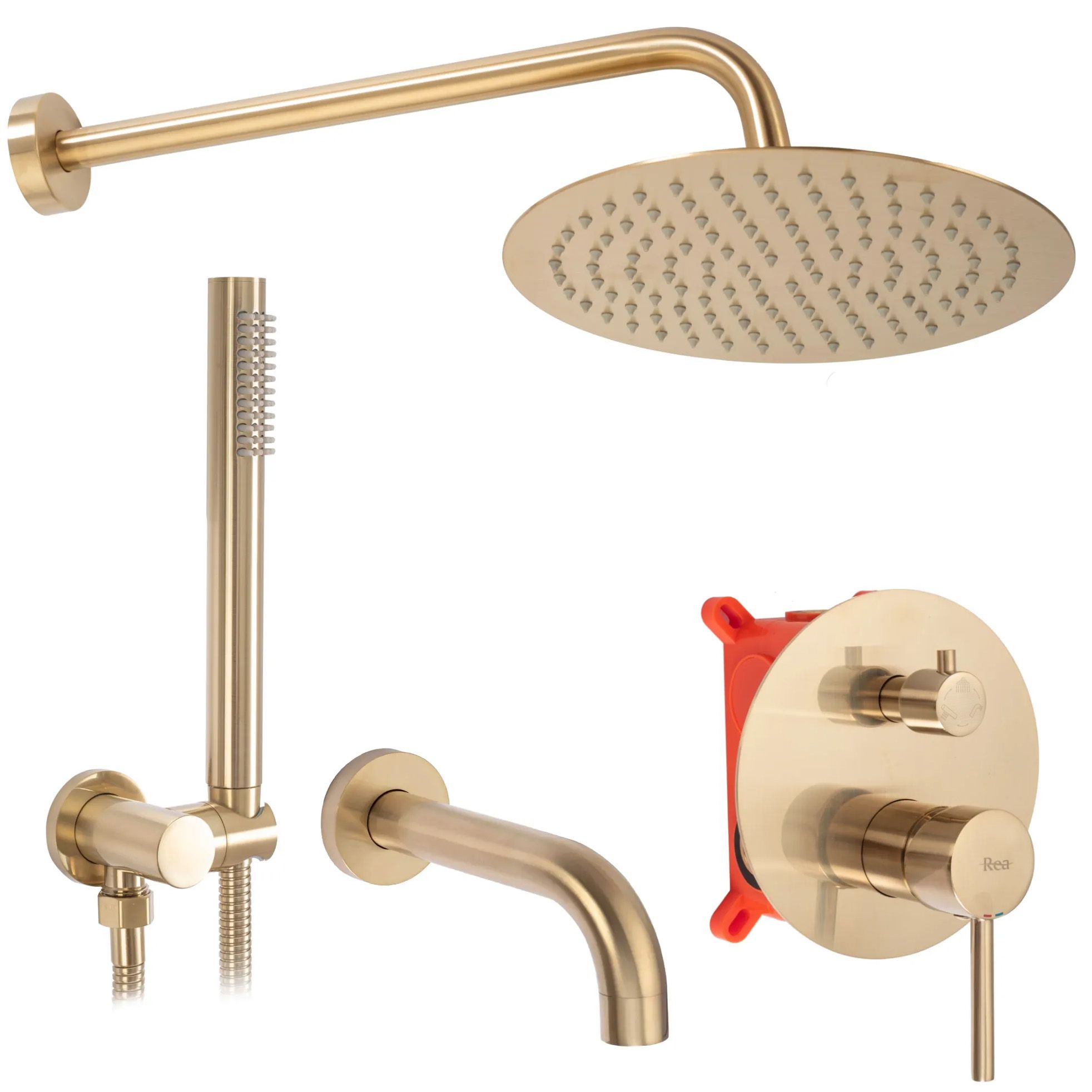 REA Inbyggt Badkar- Och Duschset LUNGO Borstat Guld, 38,5x16x16cm