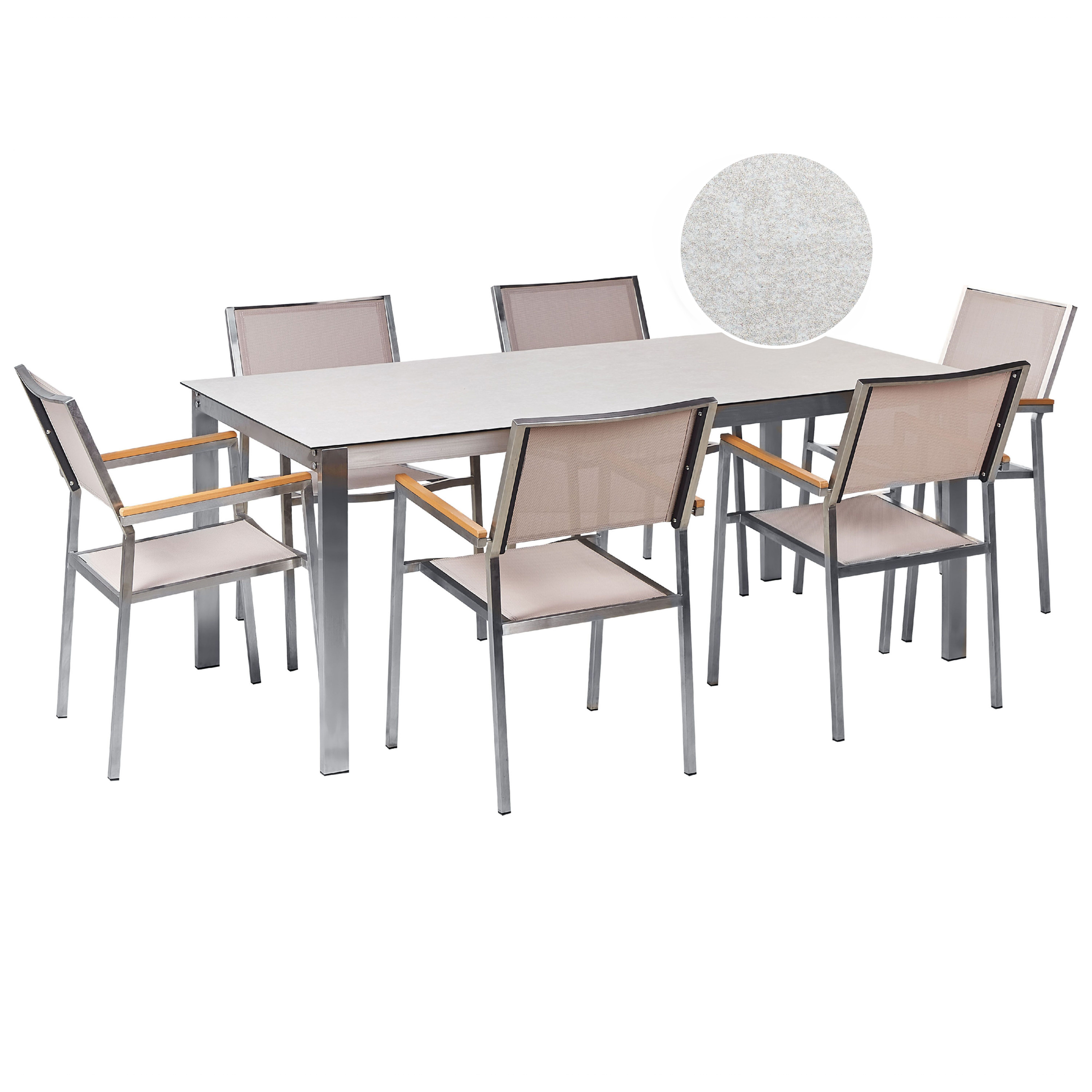 Trädgårdsmatgrupp 6-sits COSOLETO/GROSSETO Härdat glas Marmoreffekt Vit/ Beige