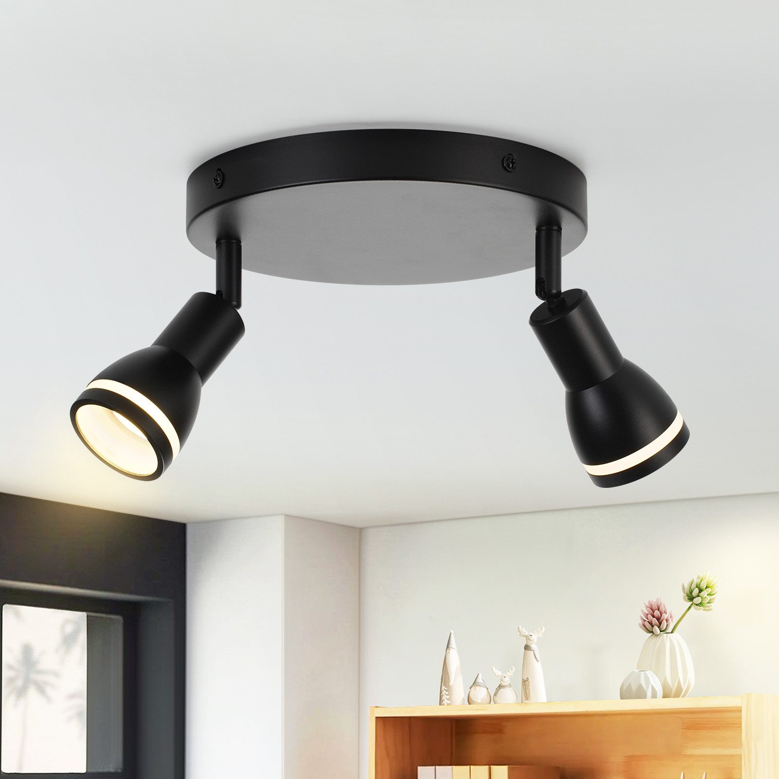 NETTLIFE LED-takspotlight med 2 lampor svart vardagsrumstaklampa justerbar spotlight GU10-spotlight modern lampa