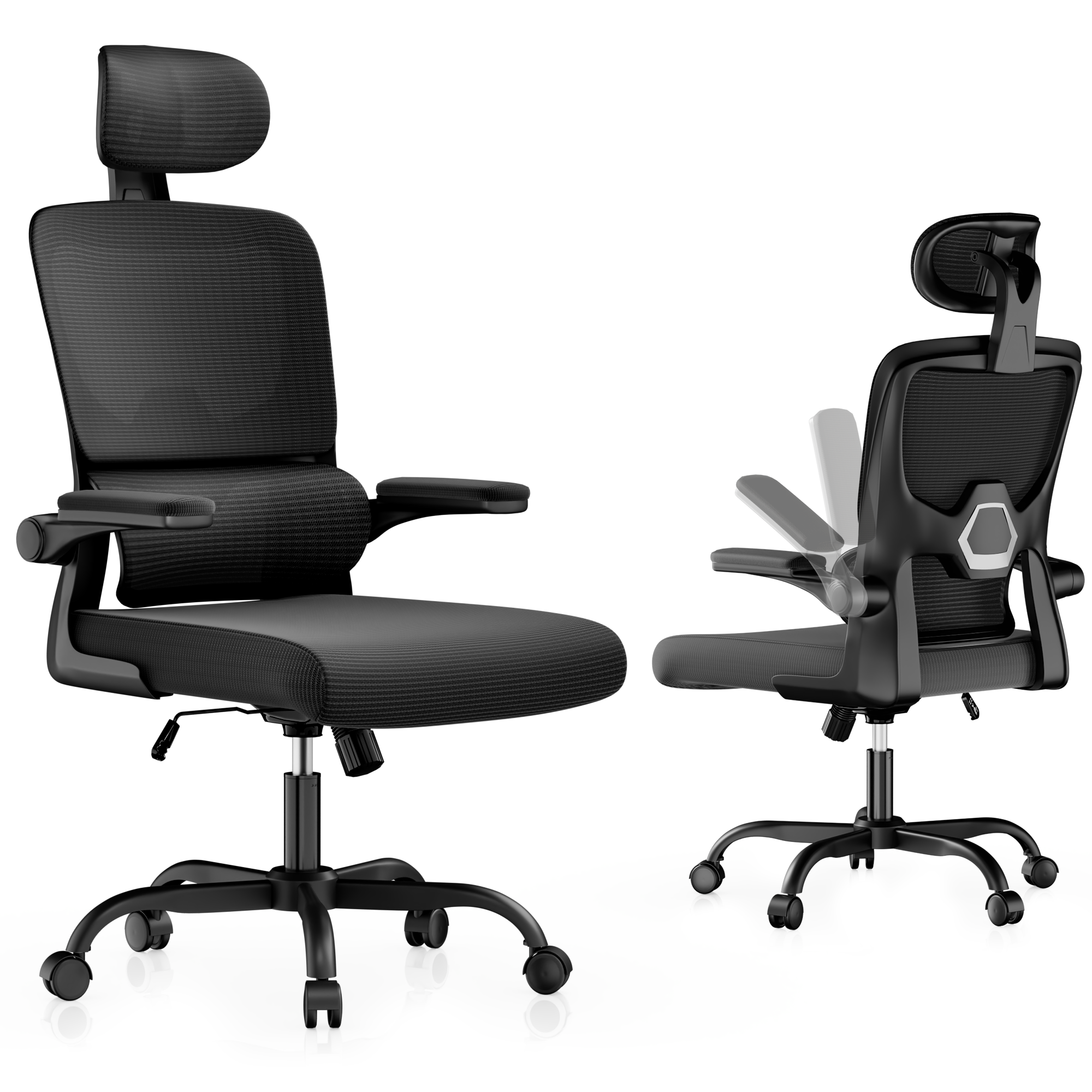Toimistotuoli C ergonomisk nät roterande armstöd gungfunktion hem kontor vit grå
