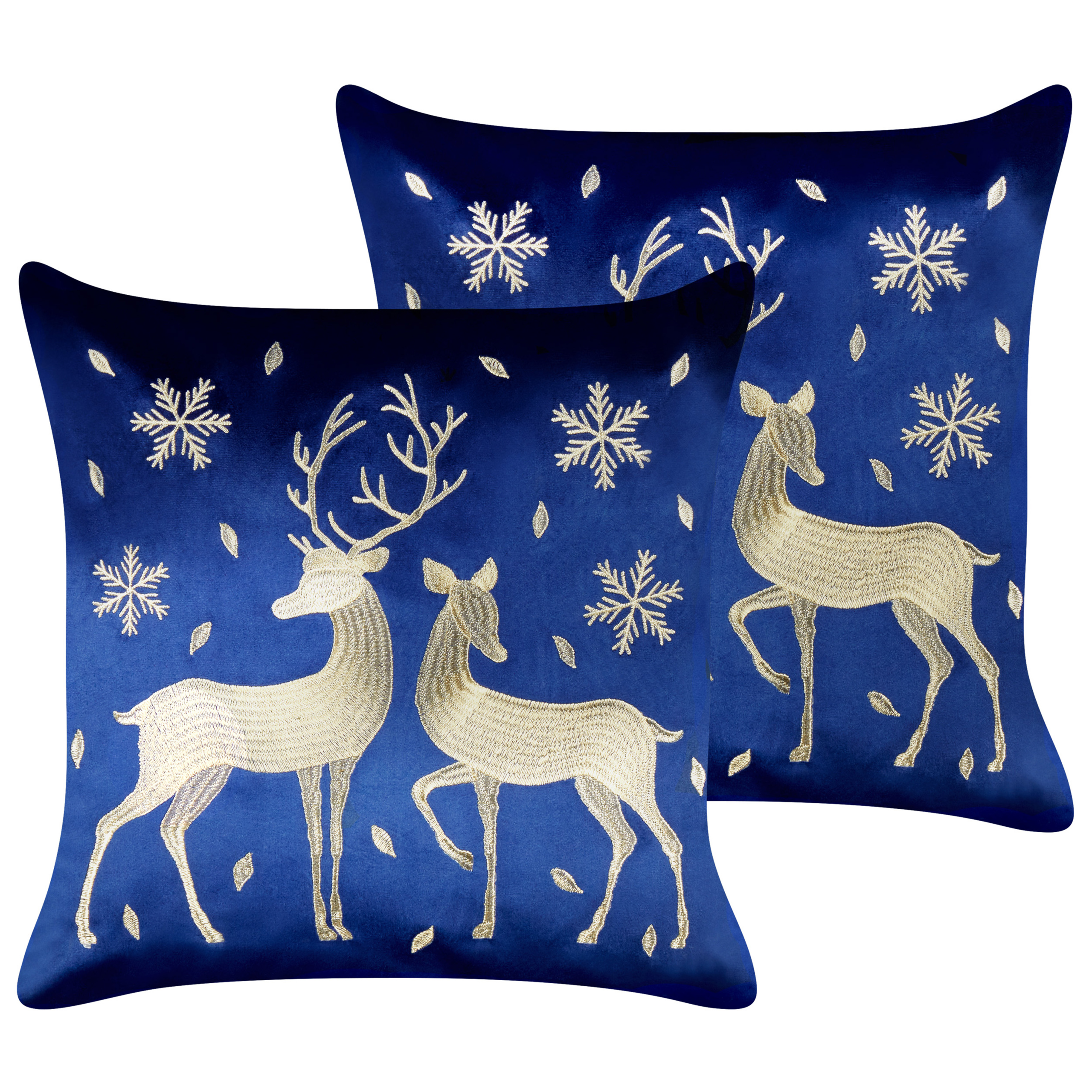 Set med 2 prydnadskuddar MERINGUE 45 x 45 cm Sammet Mörkblå Julmotiv