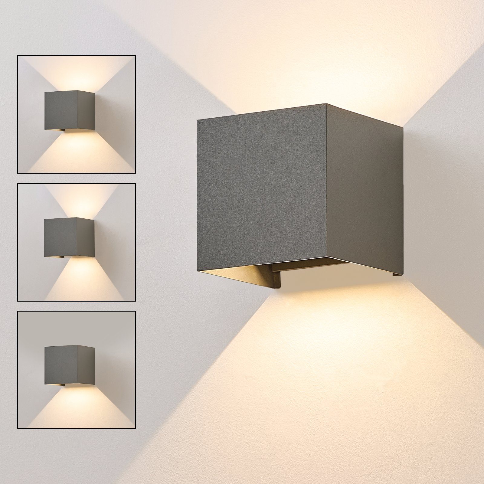 NETTLIFE LED - vägglampa 5W - Utomhus-/inomhusvägglampa grå, justerbar dubbelstråle, vattentät IP65 230V 3000K