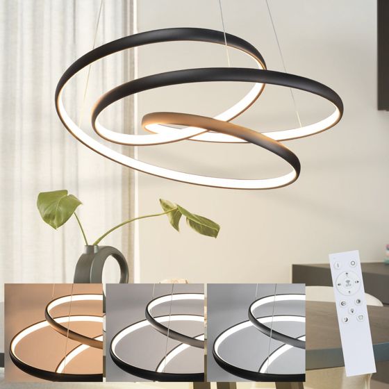 NETTLIFE LED - pendellampa, svart järn, diameter 24 cm dimbar, 50 cm, modern pendellampa med fjärrkontroll för vardagsrum, lampa 55W
