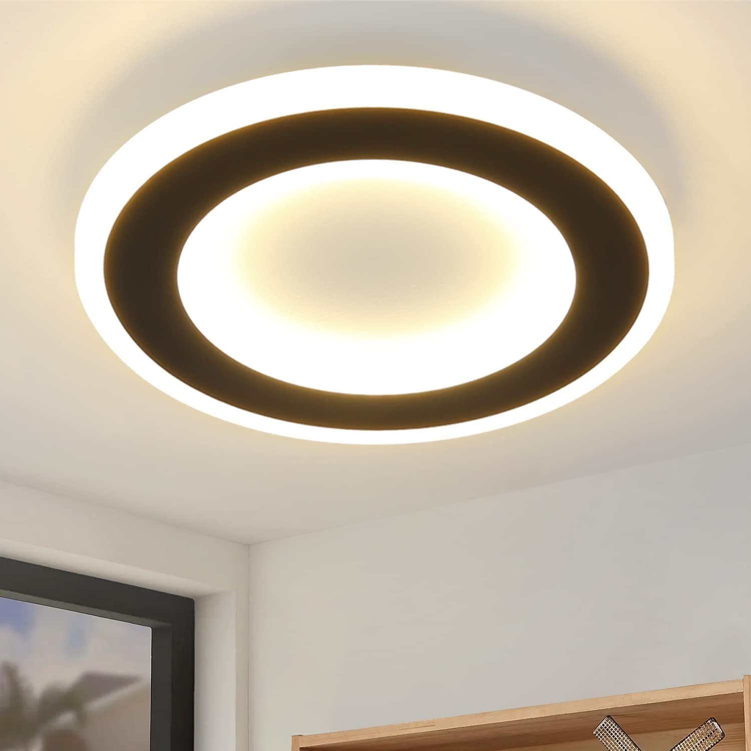 NETTLIFE LED-taklampa, 23W, svart rund, modern varmvit 24 cm sovrumslampa för kök, hall, vardagsrum