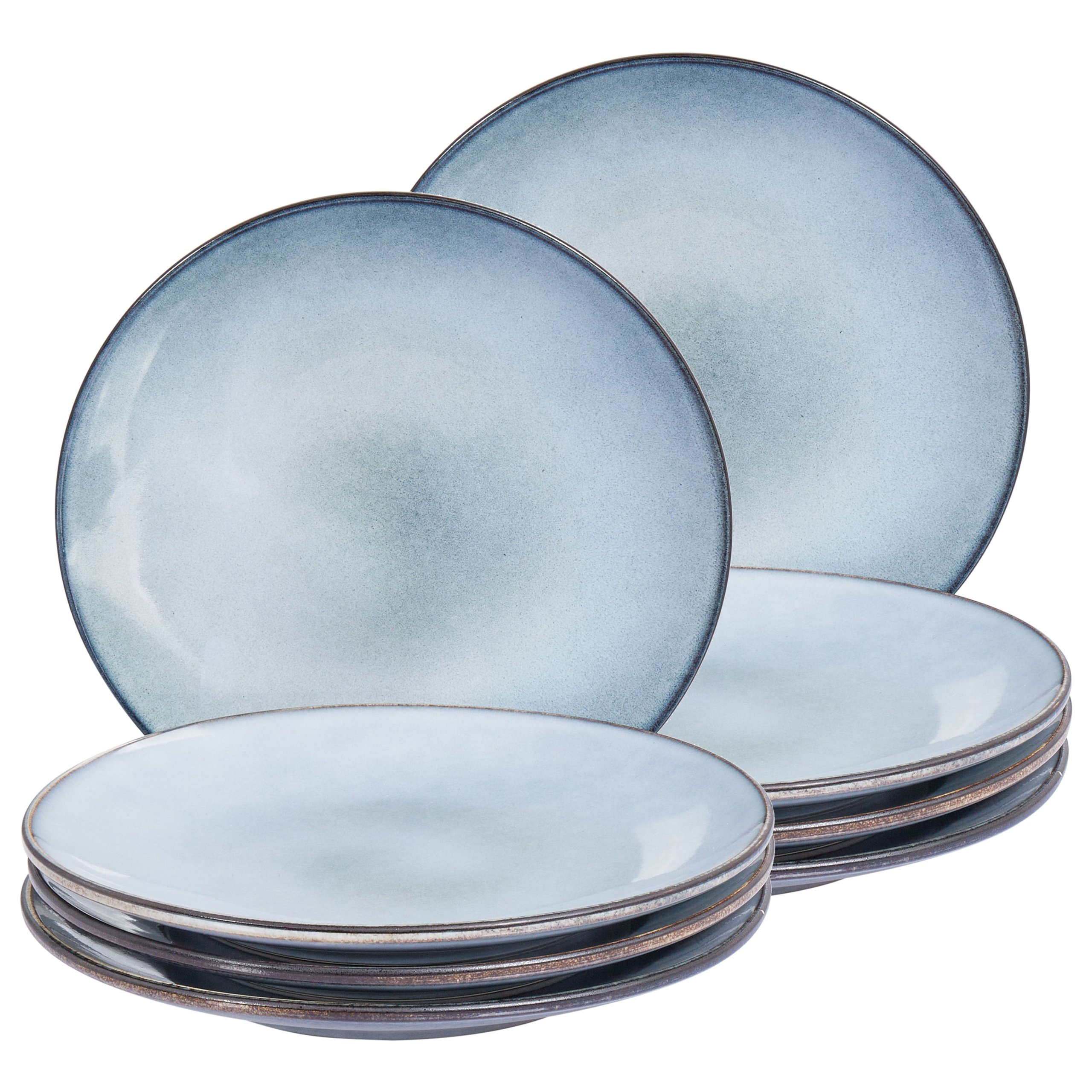 Set med 8 middagstallrikar JUNIPER Stengods Ljusblå 28 cm