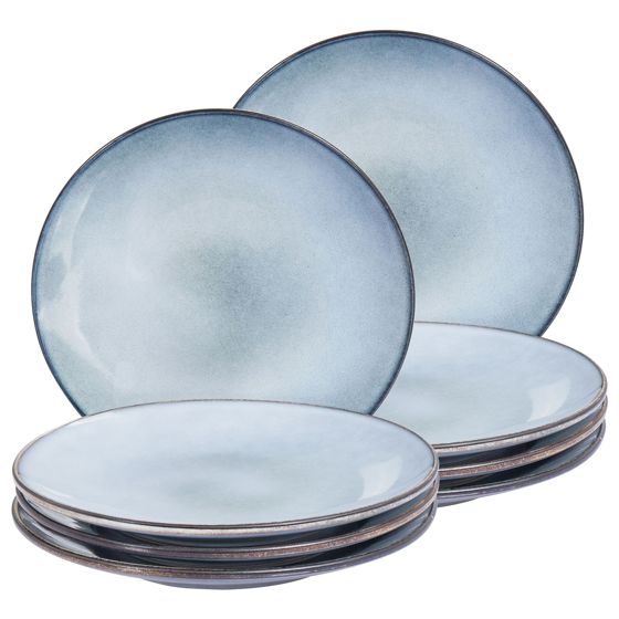 Set med 8 middagstallrikar JUNIPER Stengods Ljusblå 28 cm