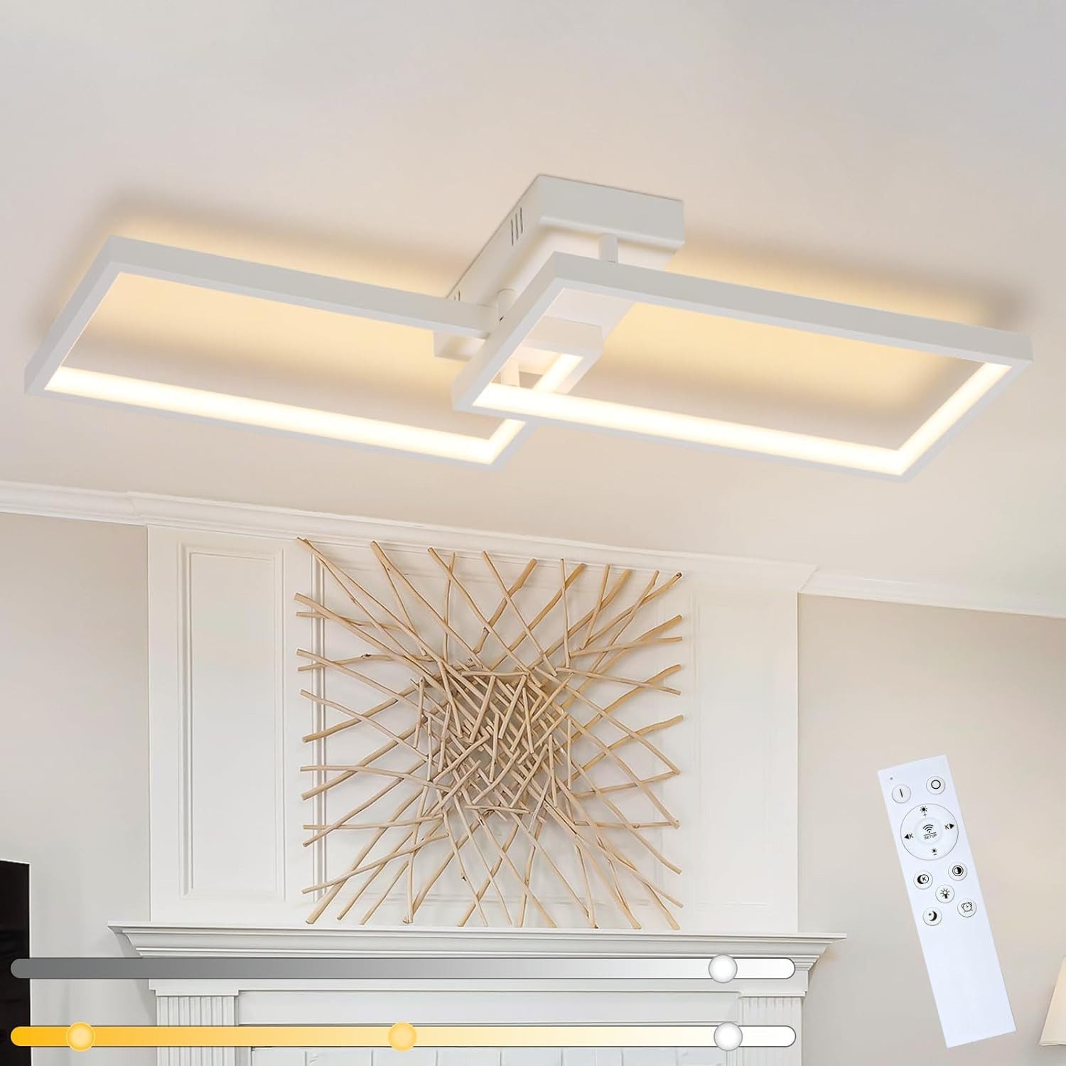 NETTLIFE LED-taklampa vit metall 48W 80cm, dimbar, rektangulär