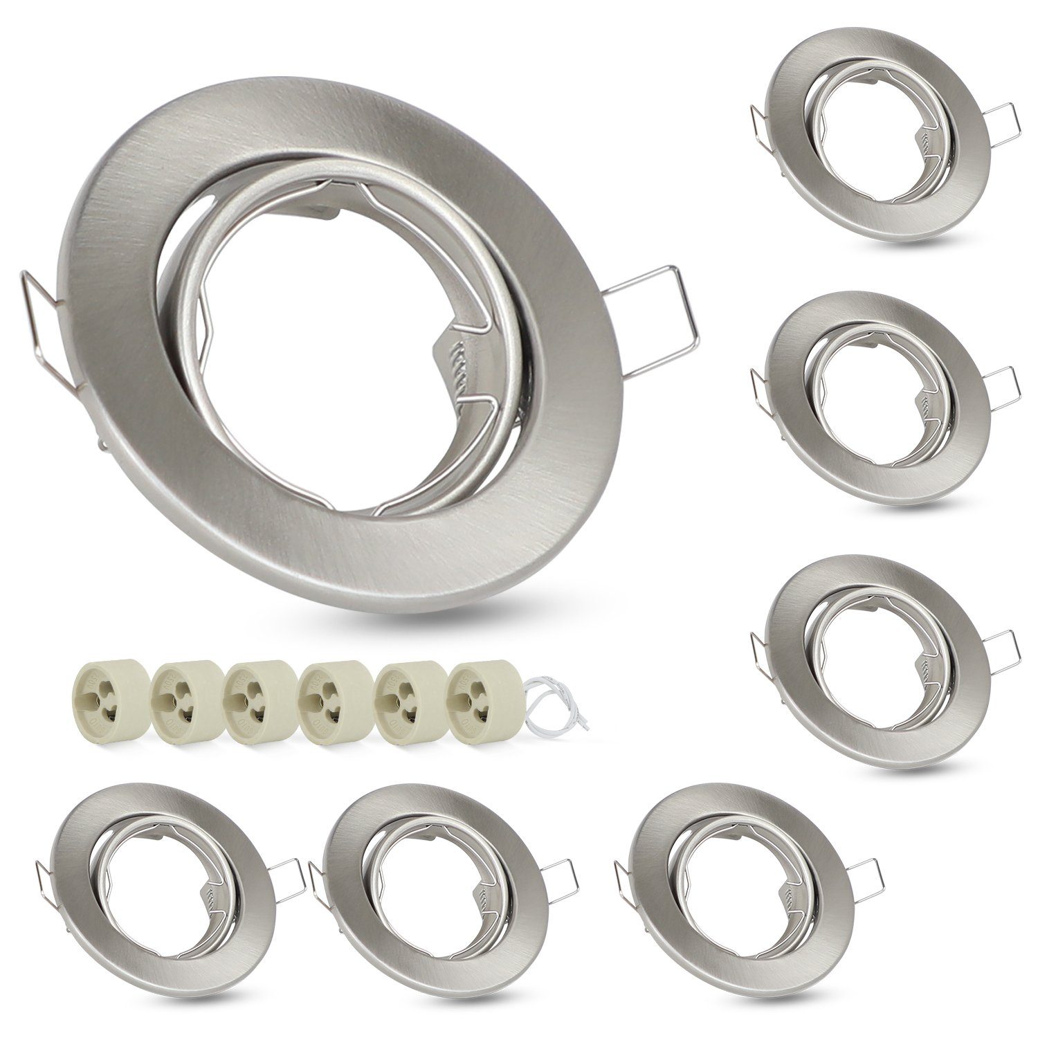 NETTLIFE - set med 6 infällda spotlights GU10-sockel 230 V ramlampa 50 mm aluminium 30° justerbar spotlight för LED-halogenlampor