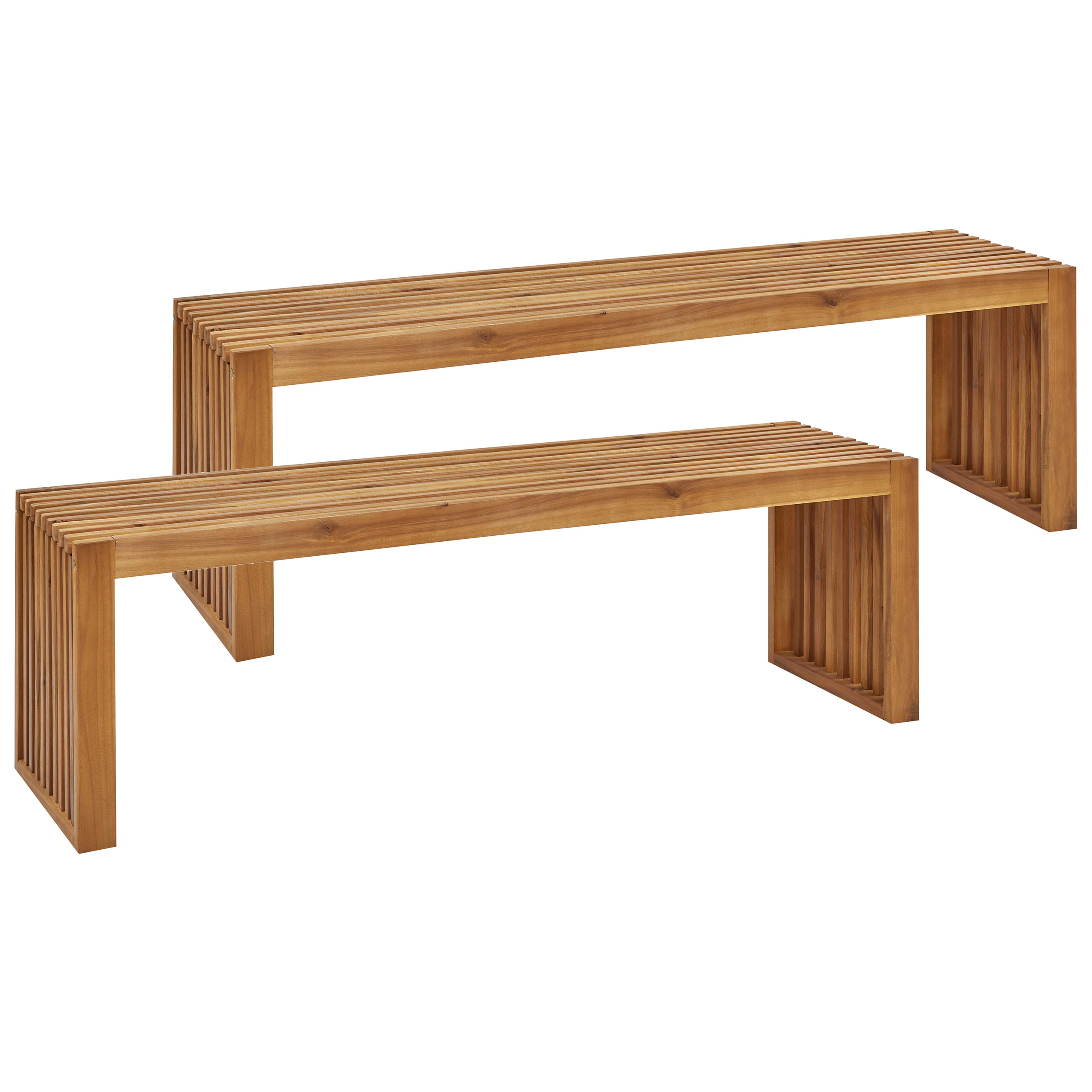 Set med 2 trädgårdsbänkar SULZANO 150 cm Akaciaträ Brun